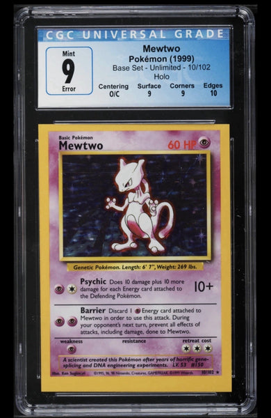 CGC 9 ERROR Miscut Mewtwo Base Set!