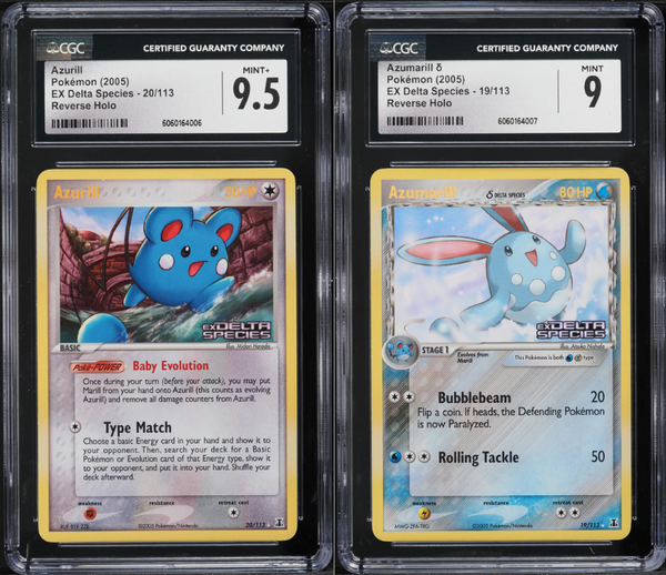 CGC 9.5 & 9 Azurill & Azumarill Reverse Holo Stamped Sequential Grades!